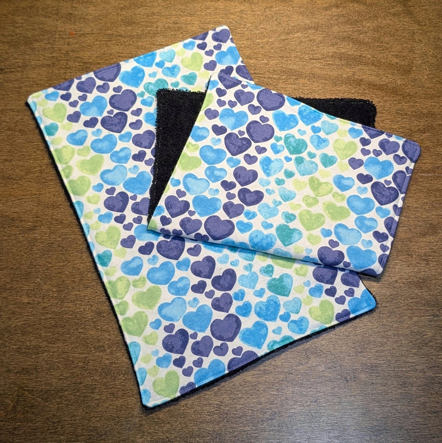 Blue & Green Hearts - Burp Cloth