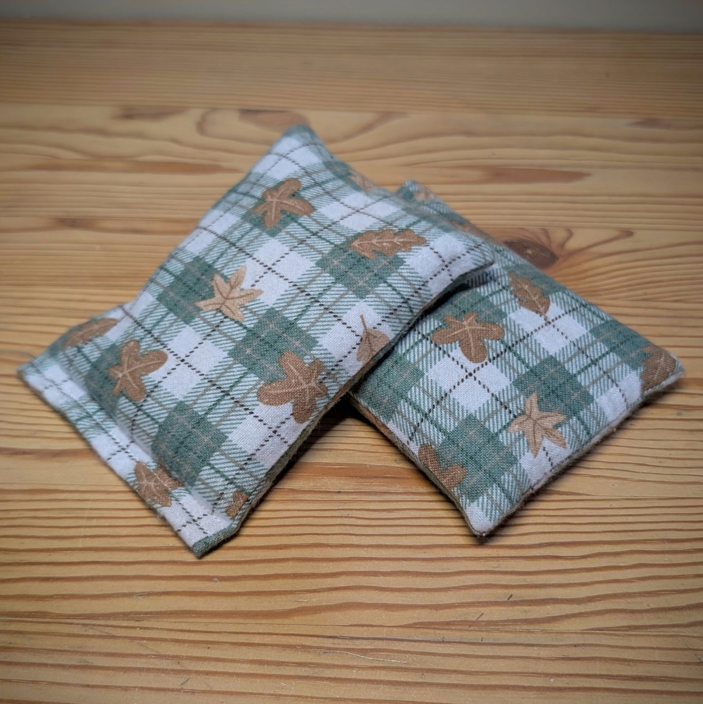 Leaves on Plaid ~ Unscented Therapeutic Rice Bag - BooBoo/Hand Size