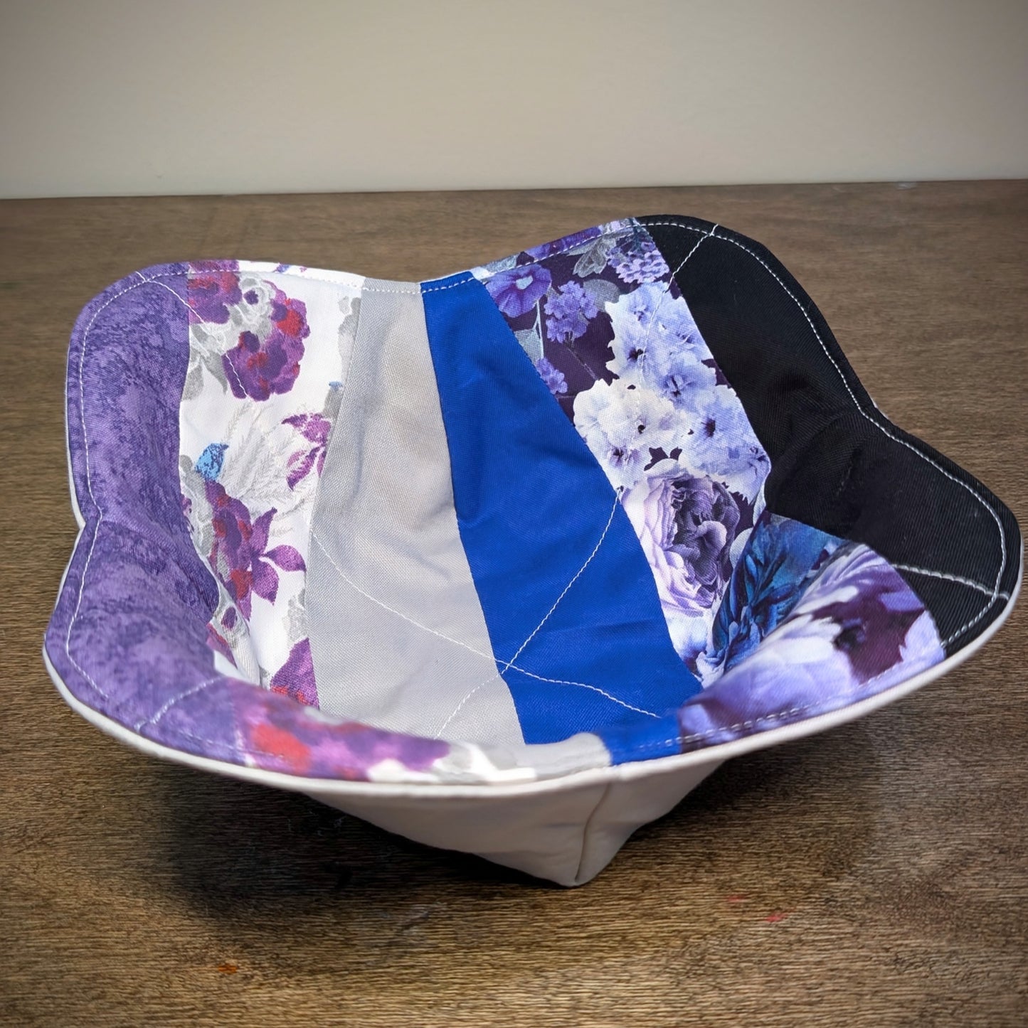 Quilted Bowl Cozy - Blue & Purple Flowers #1