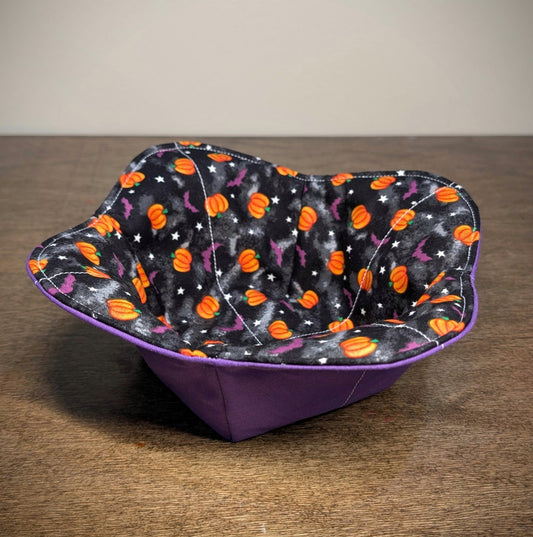 Pumpkins & Bats on purple - Bowl Cozy