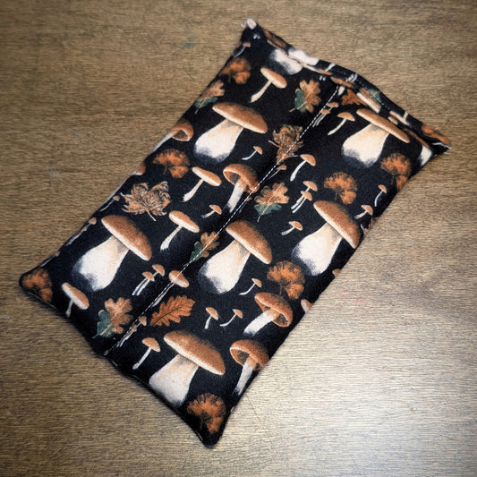 Mushrooms on Black ~ Unscented Therapeutic Rice Bag - Face/Neck Size