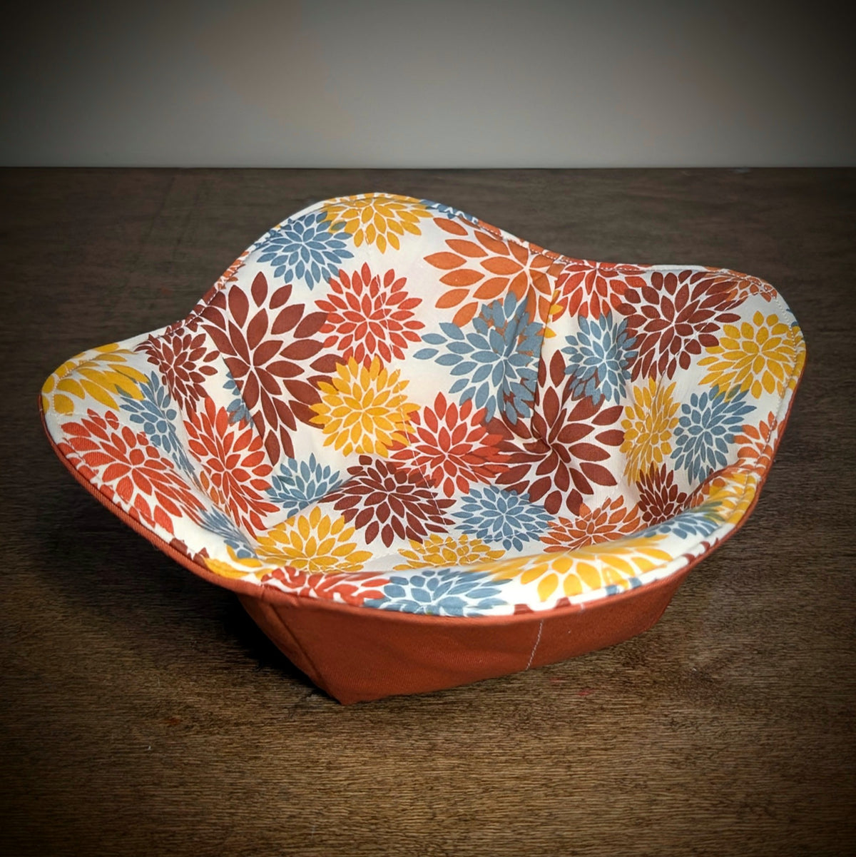 Fall Flower Bursts on Orange - Bowl Cozy